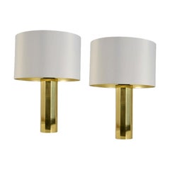 Coppia di lampade da tavolo alte in ottone con ottagono minimalista  Stile
