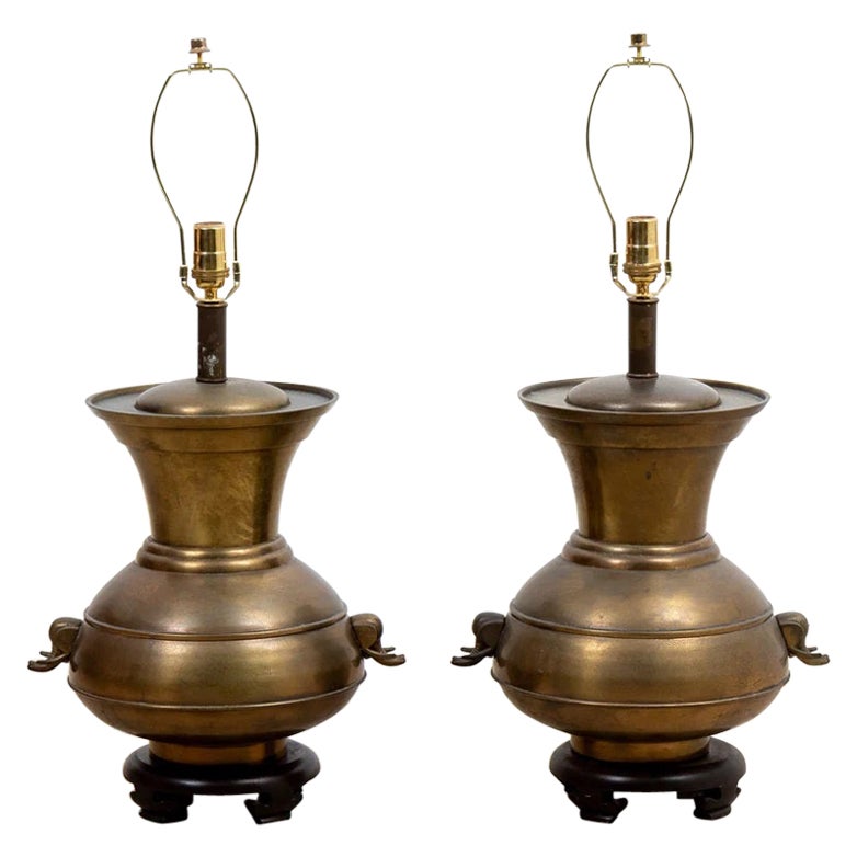 Pair Brass Elephant Table Lamps For Sale