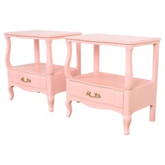 John Widdicomb French Provincial Louis XV Pink Lacquered Nightstands, Pair