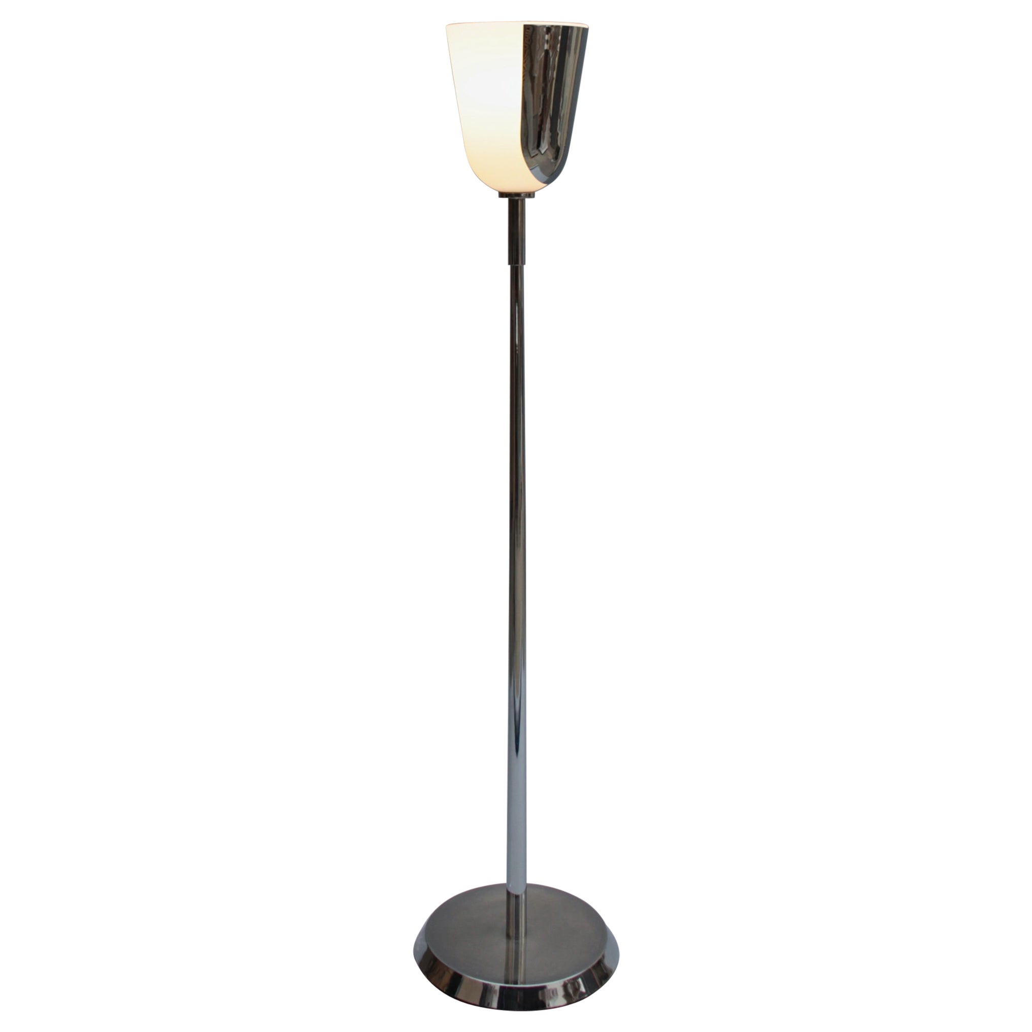 Fine French Mid-Century Chrome and Glass Floor Lamp by Jean Perzel For Sale