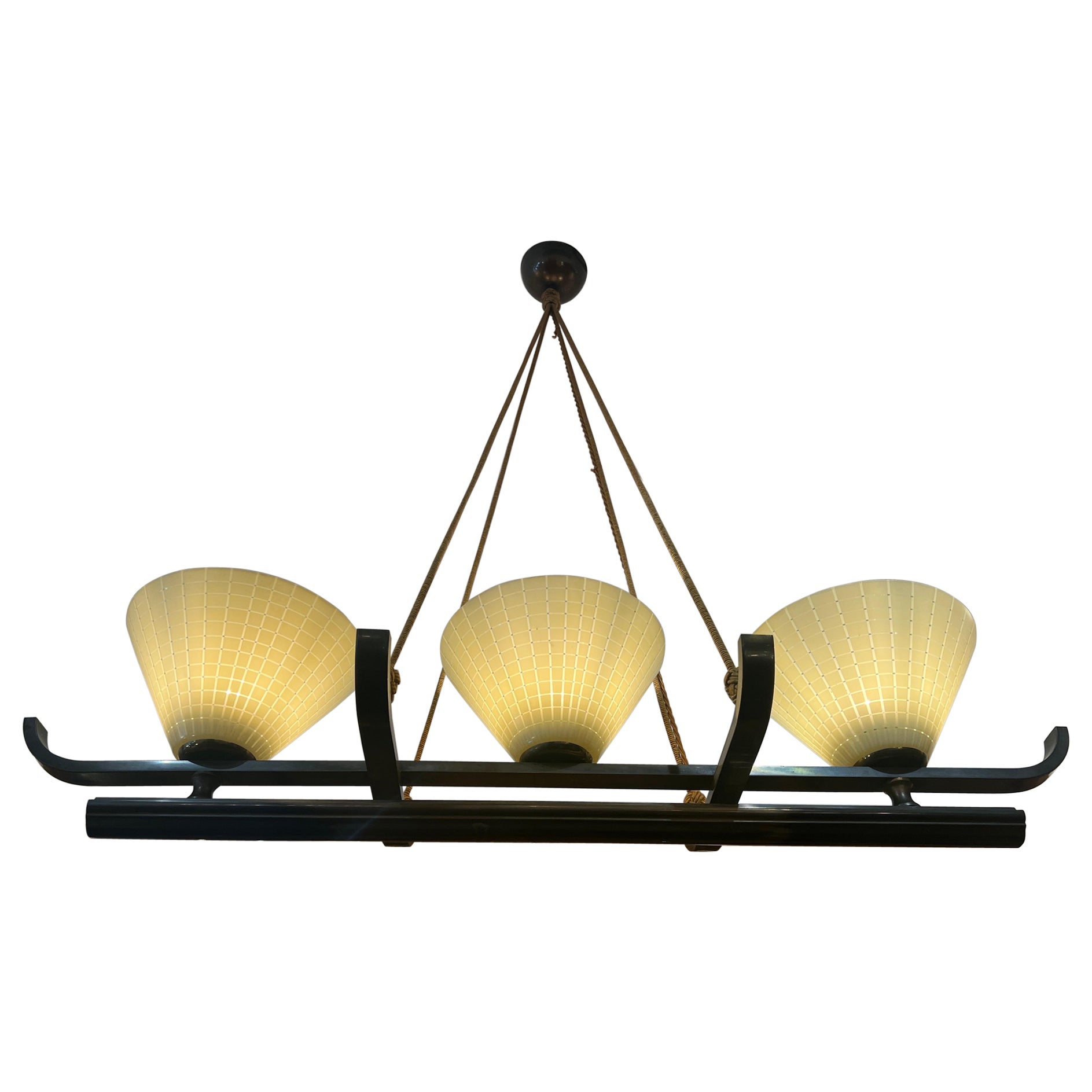 Rare rope suspended horizontal chandelier