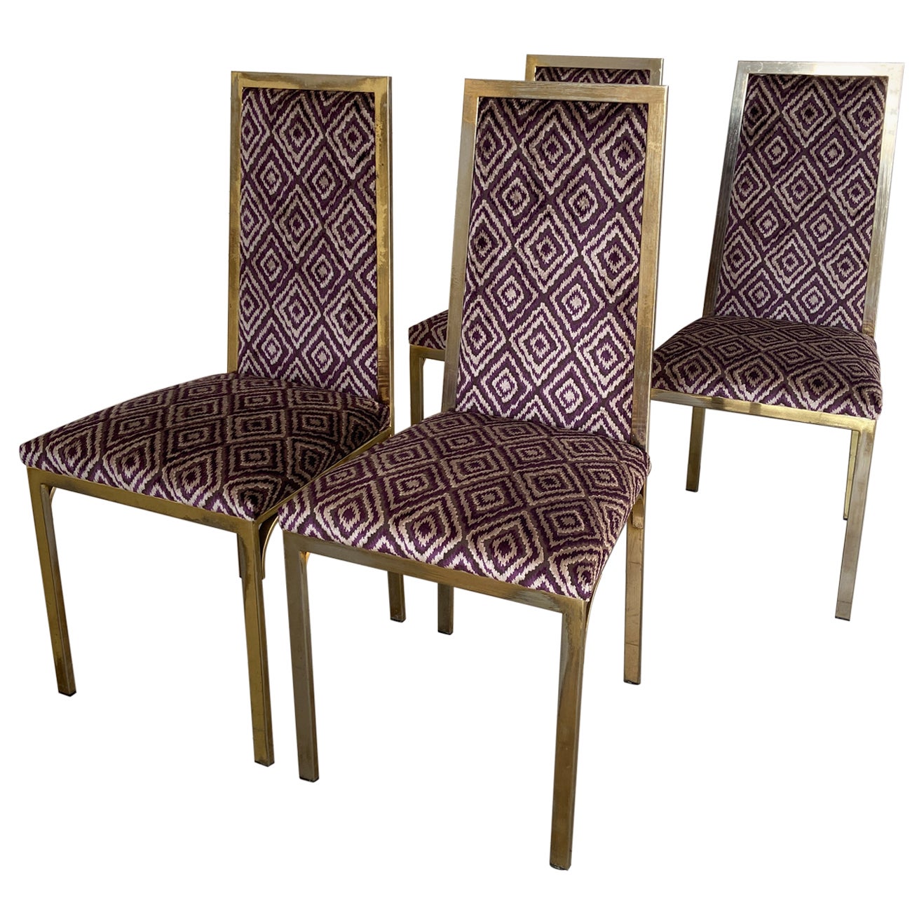 Mid-Century Modern Italian Set of 4 Willy Rizzo Brass Chairs. 1970s For Sale