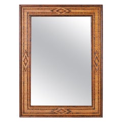 Large British Colonial Style Faux Bamboo and Grasscloth Wall Mirror