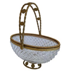 Wonderful Baccarat French Dore Bronze Cut Crystal Oval Basket Centerpiece Bowl