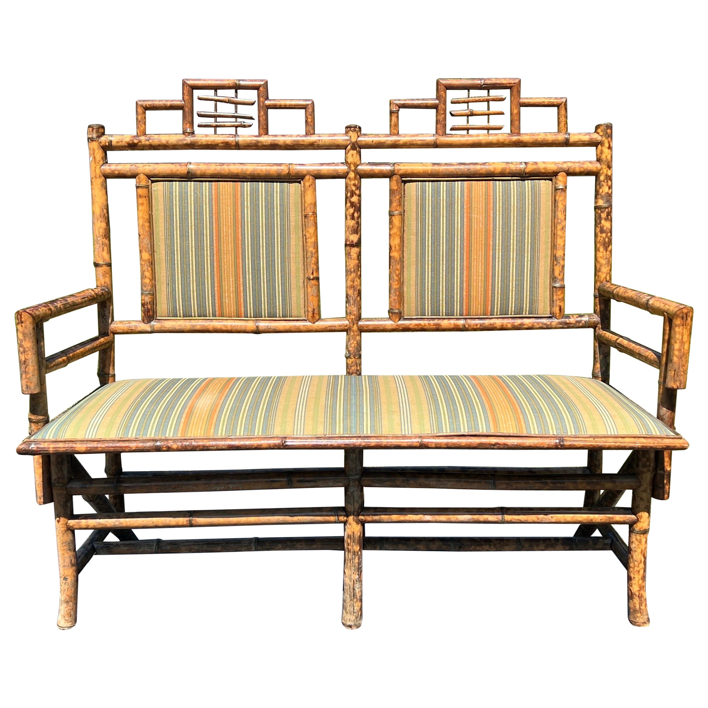 English Aesthetic Movement Bamboo Upholstered Sofa or Bench Circa 1920