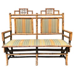 English Aesthetic Movement Bamboo Upholstered Sofa or Bench Circa 1920
