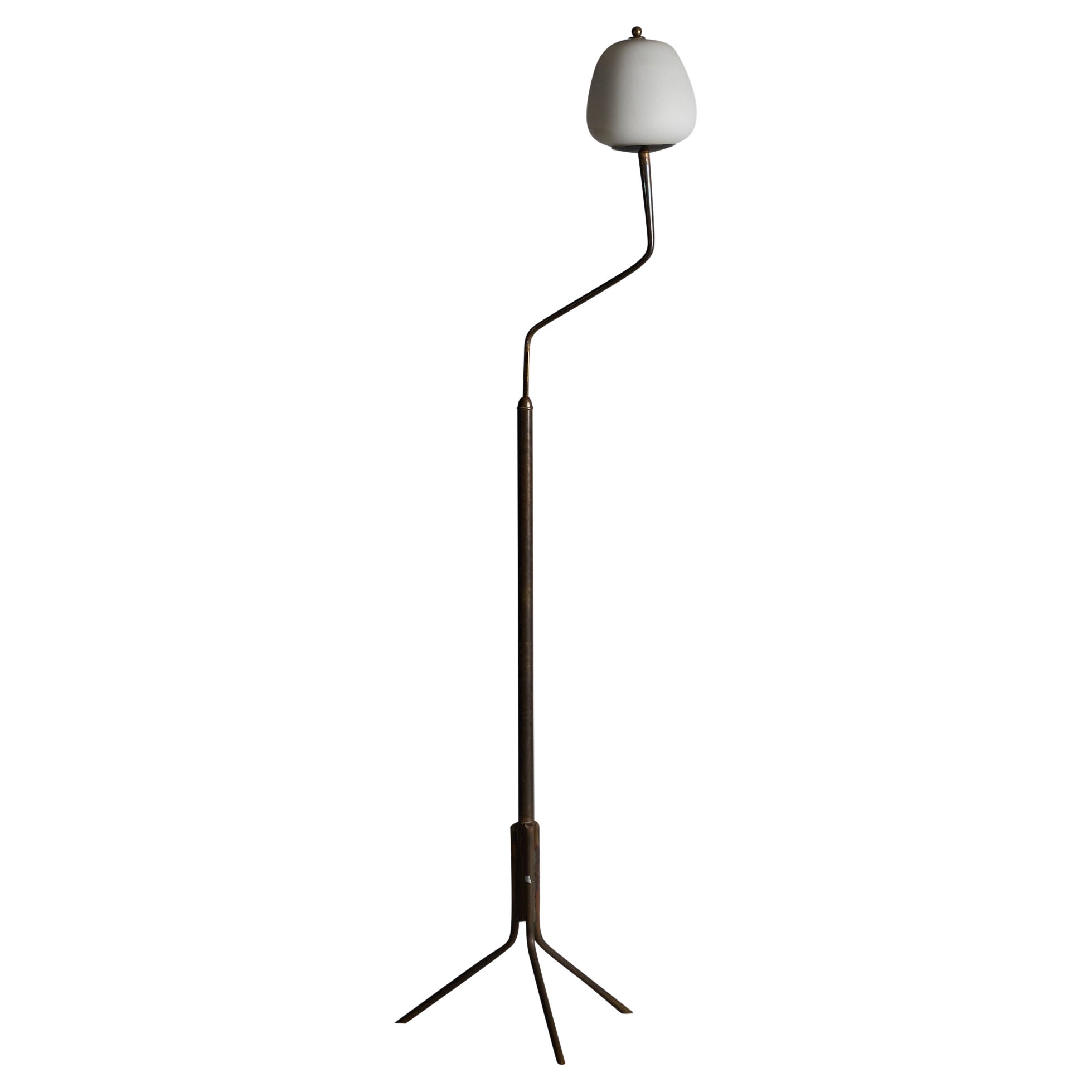 Italian Designer, Floor Lamp, Brass, Glass, Italy, 1950s For Sale