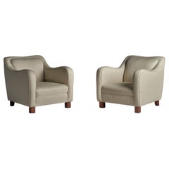 Melchiorre Bega, Lounge Chairs, Fabric, Wood, Italy, 1930s