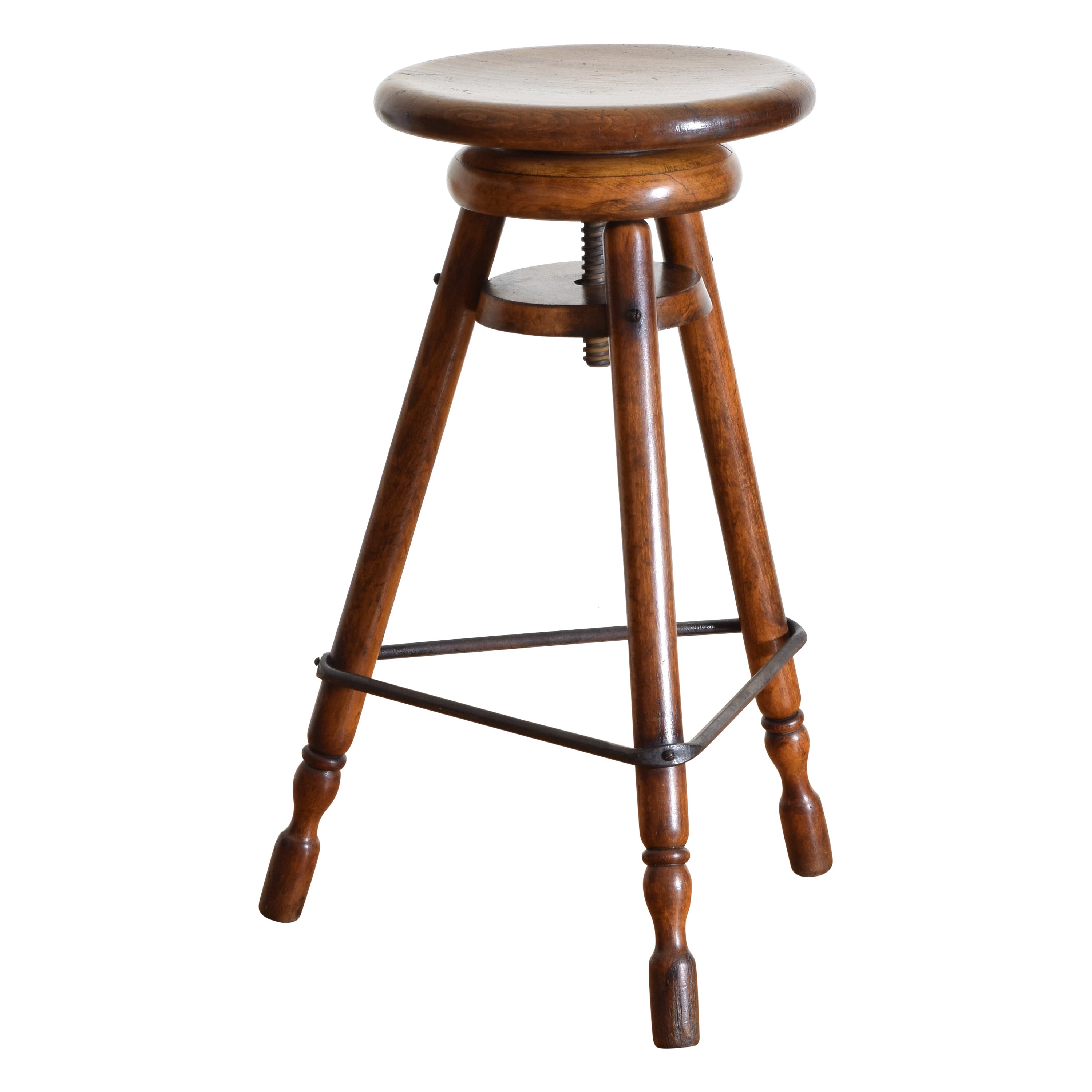 French Turned Walnut and Iron Adjustable Artist’s Stool, circa 1900