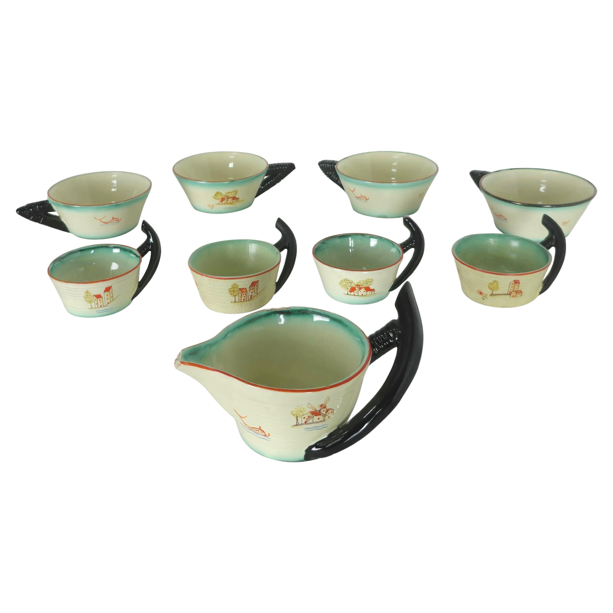 Coffee Tea Service Ceramic Deruta Art Deco Italian Design 1930s Set of 9 For Sale
