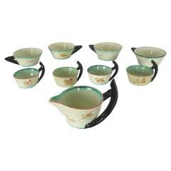 Service à café et thé en céramique Deruta Art Déco - Design italien des années 1930 - Lot de 9