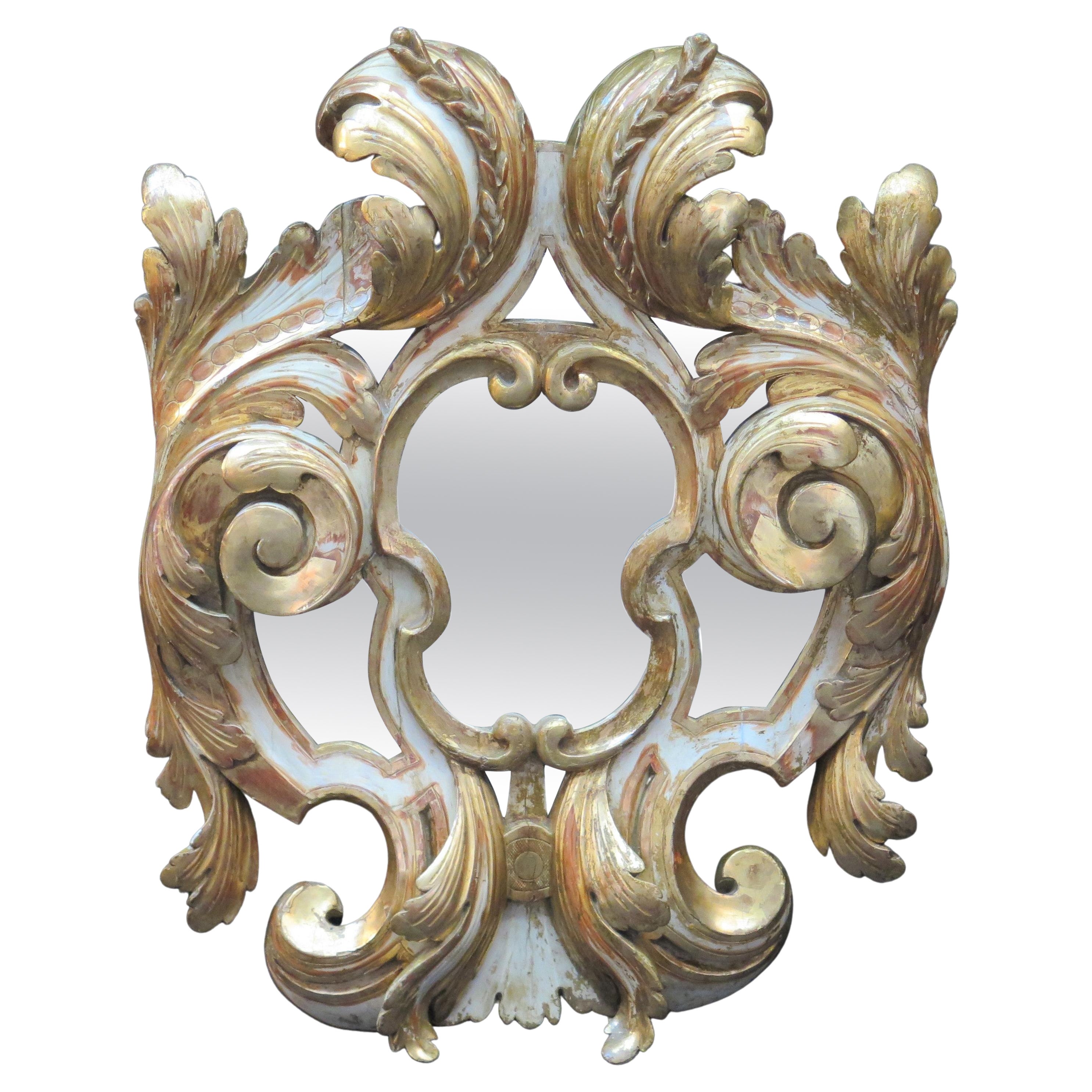 Large Baroque-Style Carved Giltwood Mirror C. 1850, Italy For Sale