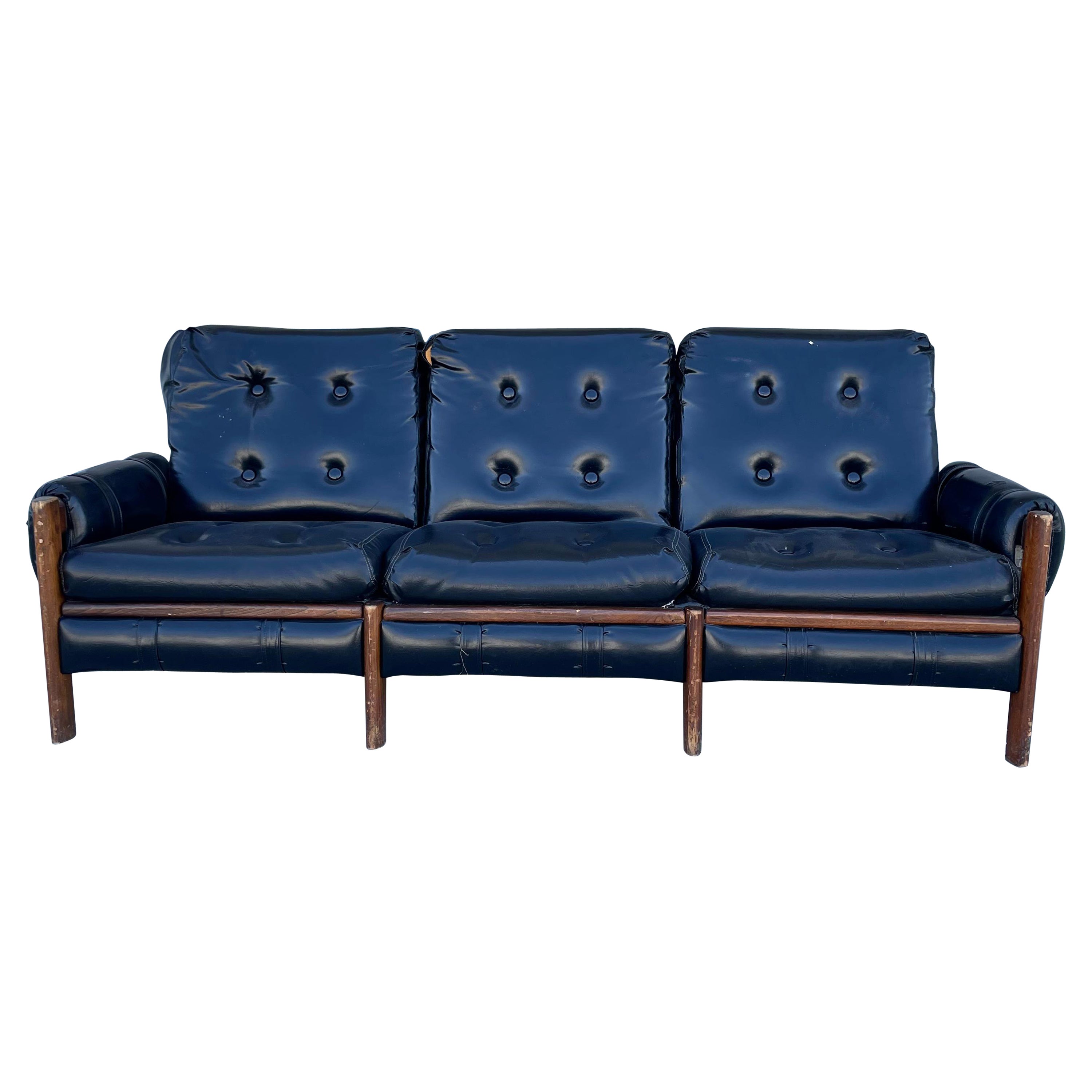1950s Mid Century Leather Safari Sofa For Sale
