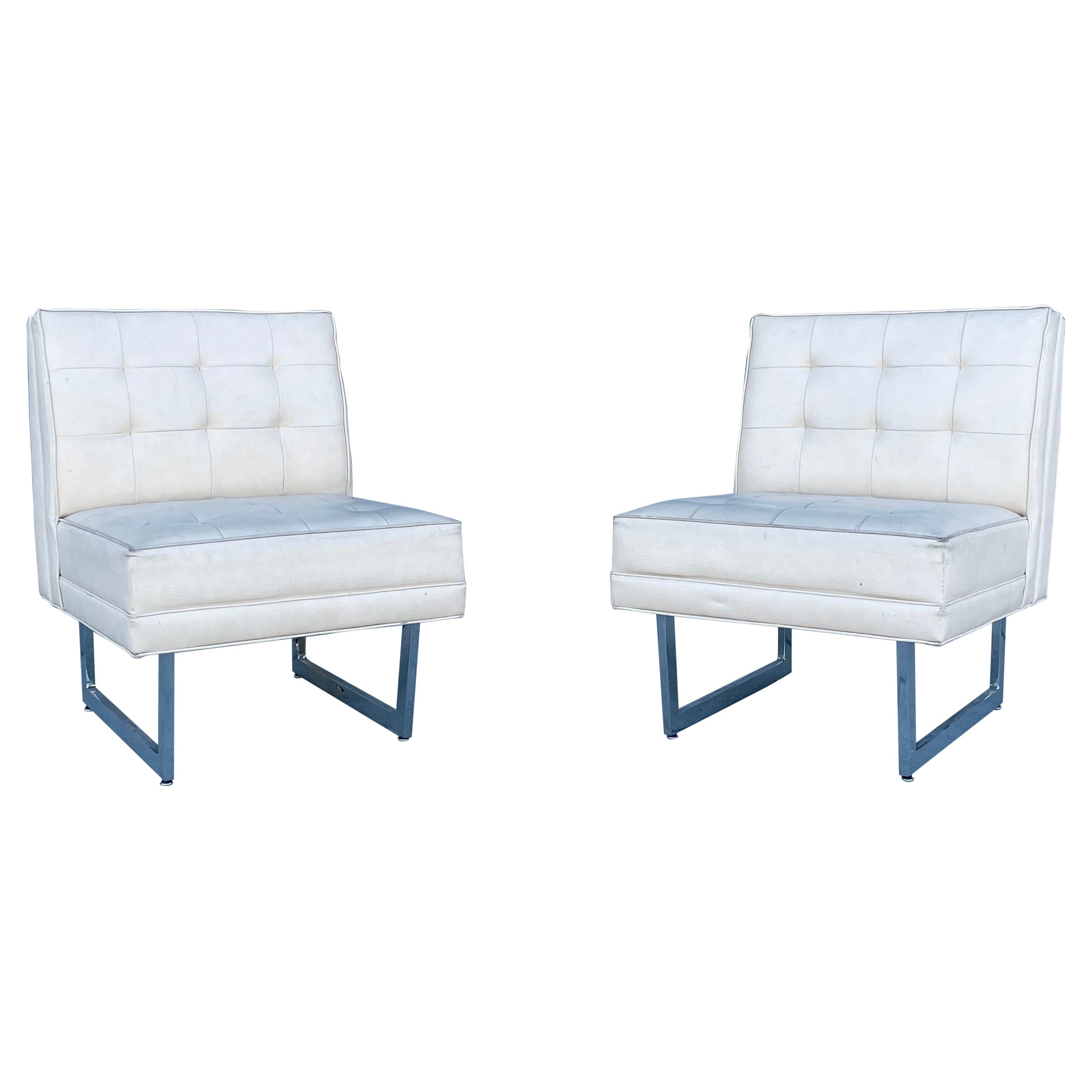 1970s Mid Century Modern Chrome and Leather Lounge Chairs- a Pair For Sale