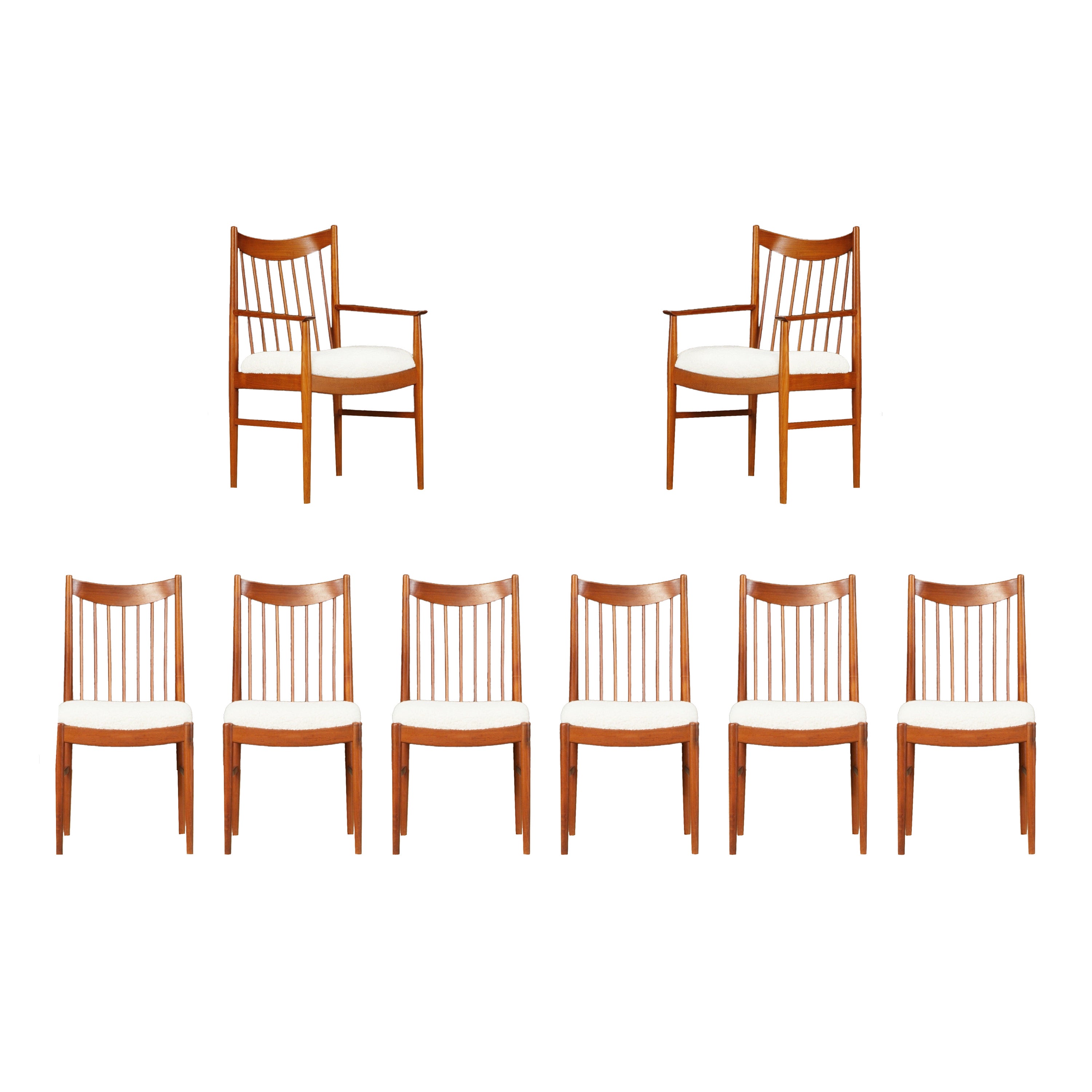 Ensemble de 8 chaises de salle à manger en teck et bouclé par Arne Vodder pour Sibast, années 1960, Signé