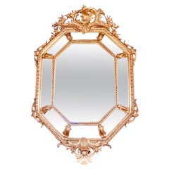 Antique French Gilded Belle Époque Borderglass Cushion Mirror