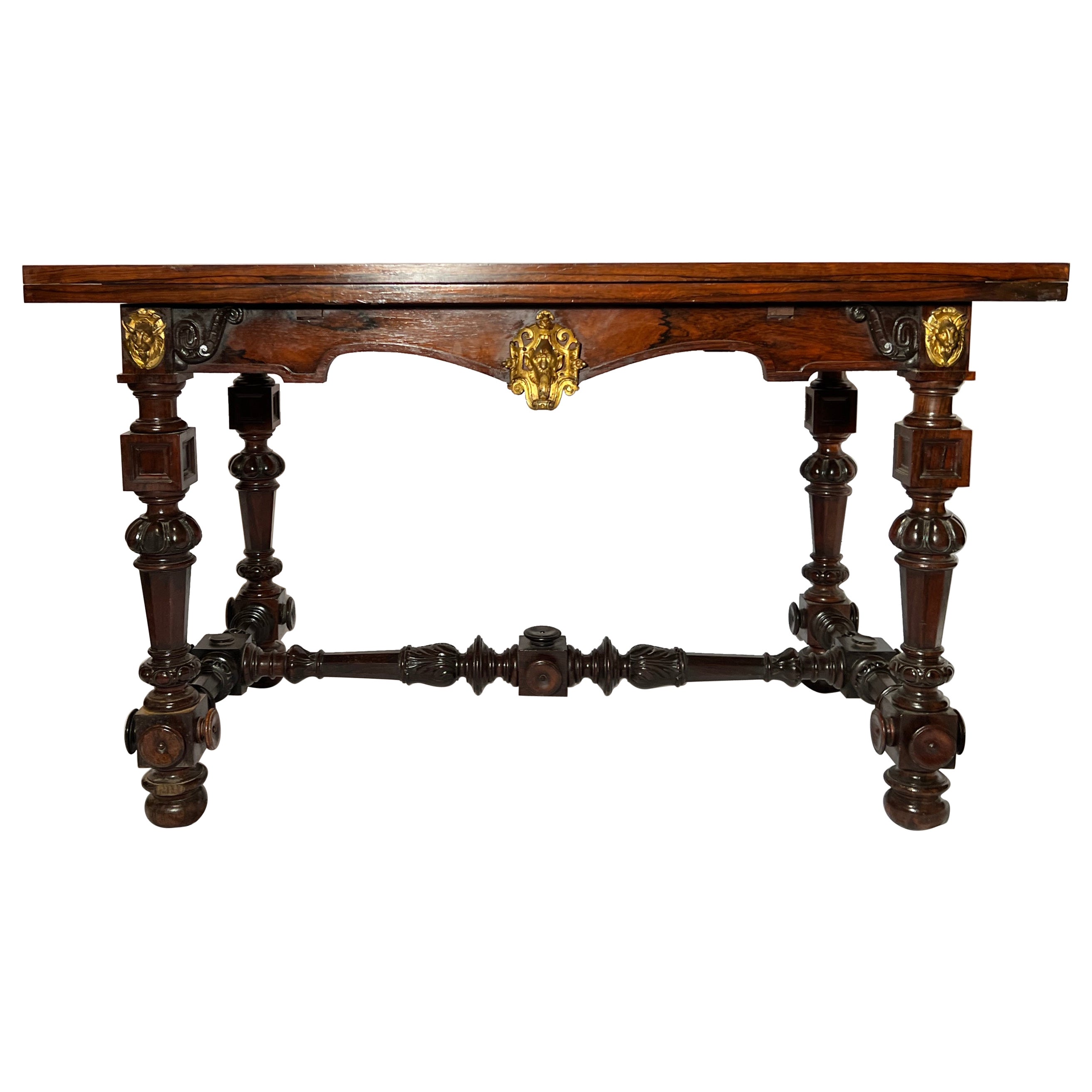 Antique Portuguese Rosewood Drawleaf Table For Sale