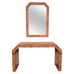 Used Tessellated Fossil Stone Console Table & Mirror Attributed to Maitland Smith
