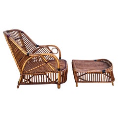 Vintage Stick Rattan Chair and Ottoman 