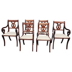 1940s Set of 6 Refinished Mahogany Klismos Lyre Back Chairs