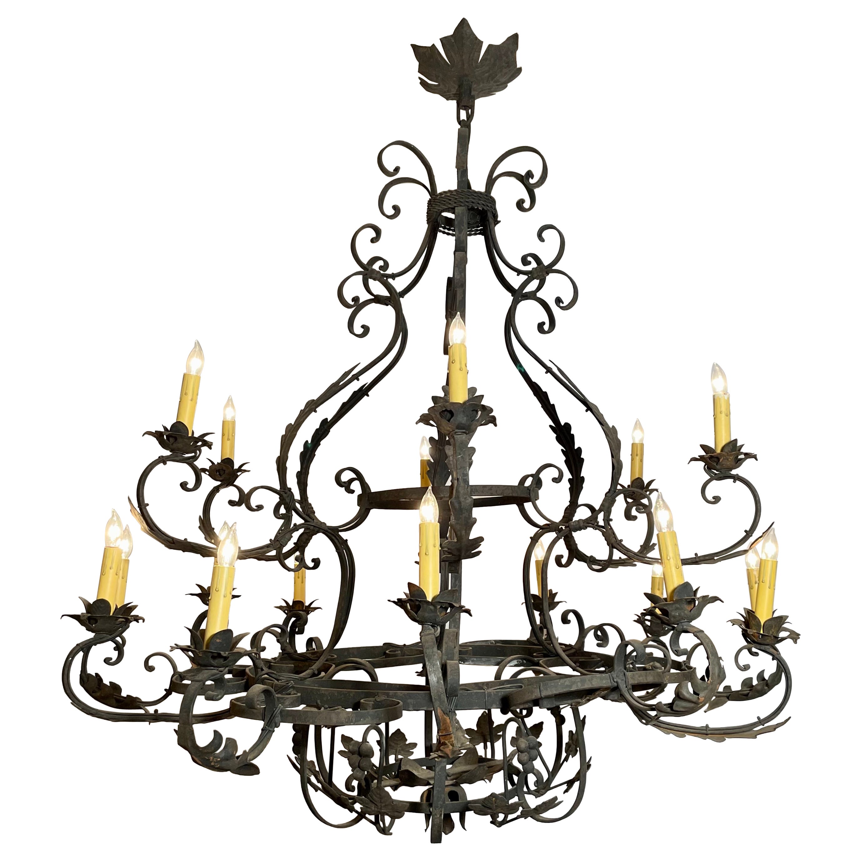 Large Wrought Iron Chandelier circa 1950s For Sale