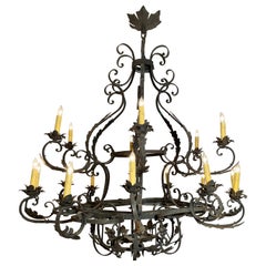 Vintage Large Wrought Iron Chandelier circa 1950s