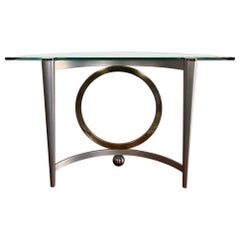 Postmodern DIA style steel and brass demilune console.