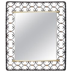 Vintage Wrought Iron and Brass Mirror, 1950s-1960s Design.