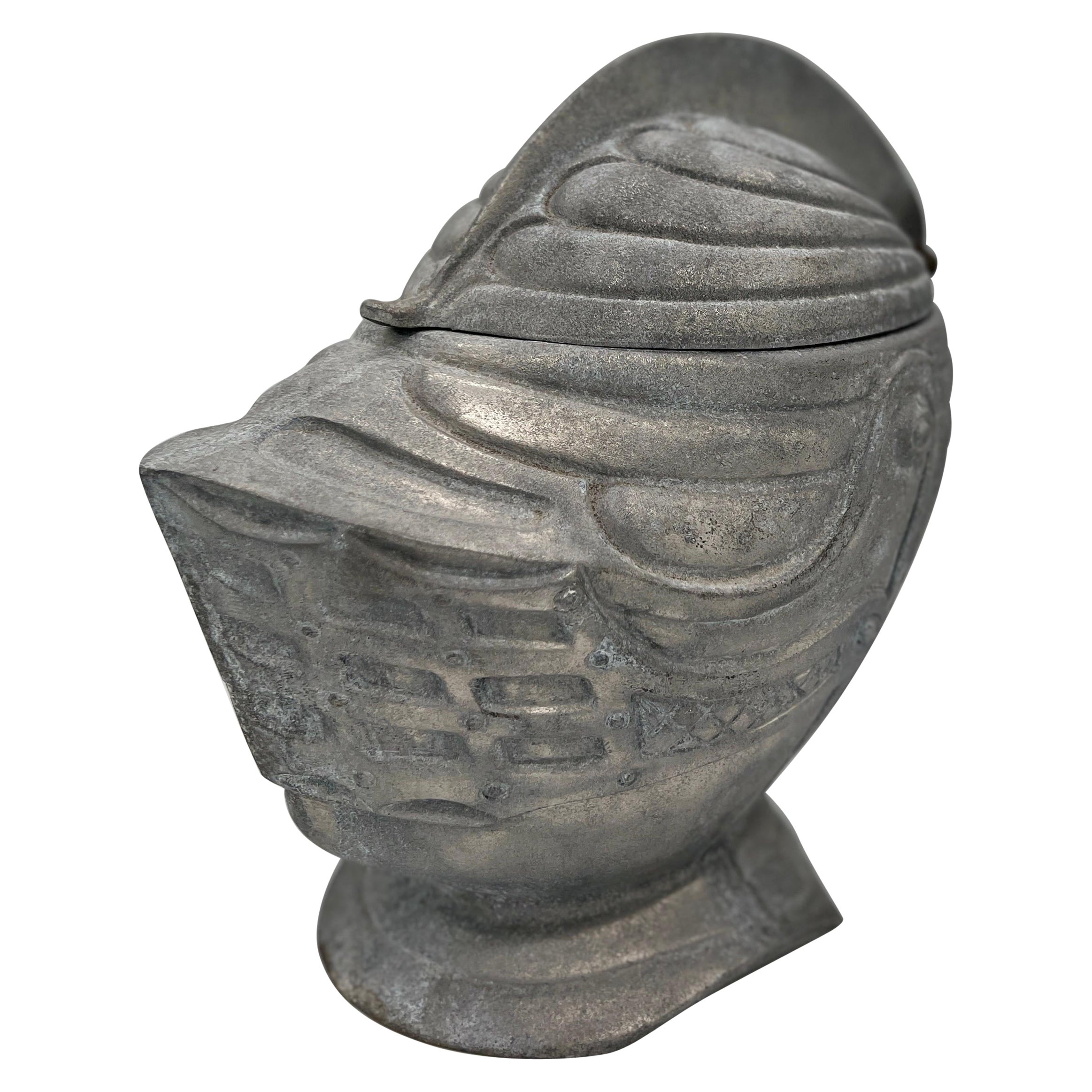 Vintage Pewter Knight’s Helmet Ice Bucket For Sale