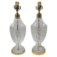 Pair, Used Waterford Cut Crystal & Brass “Lismore” Pattern Table Lamps