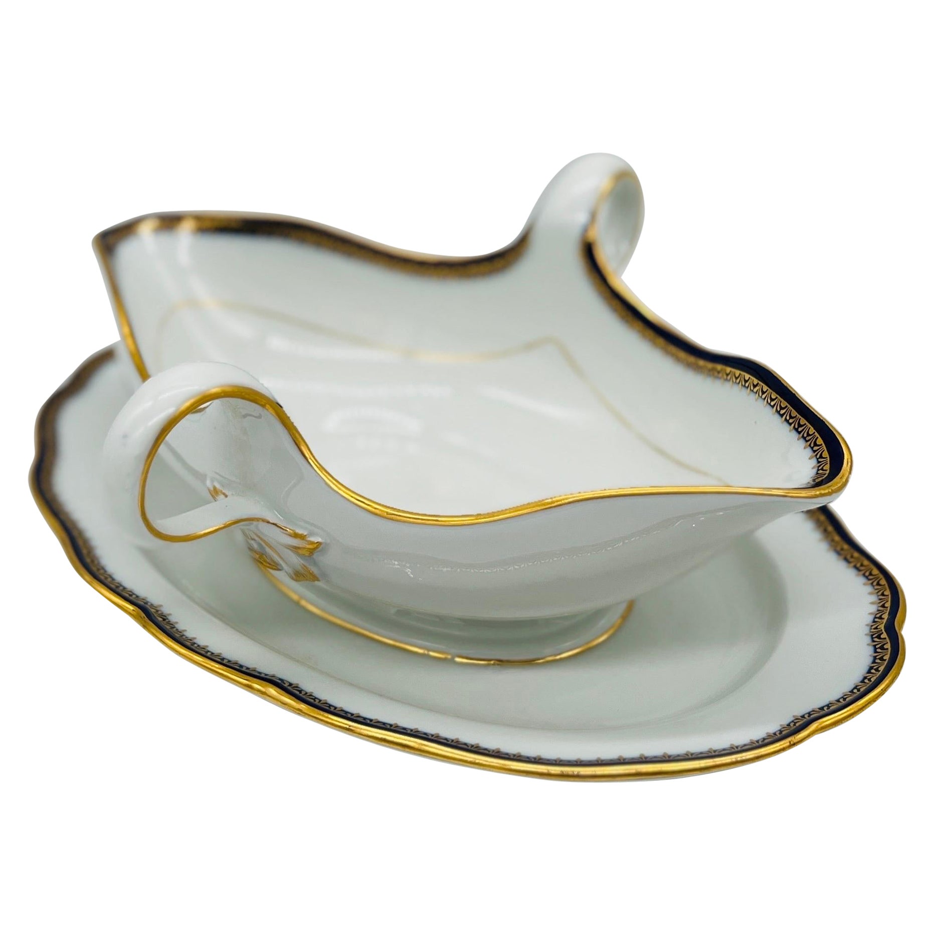 Meissen Porcelain Kobalt & Gold Rand dekoriert Sauce Boot im Angebot