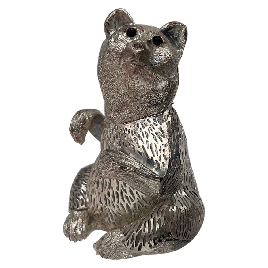 Christofle Pierced Silver Plated "Lumiere D'Argent" Bear Figurine 