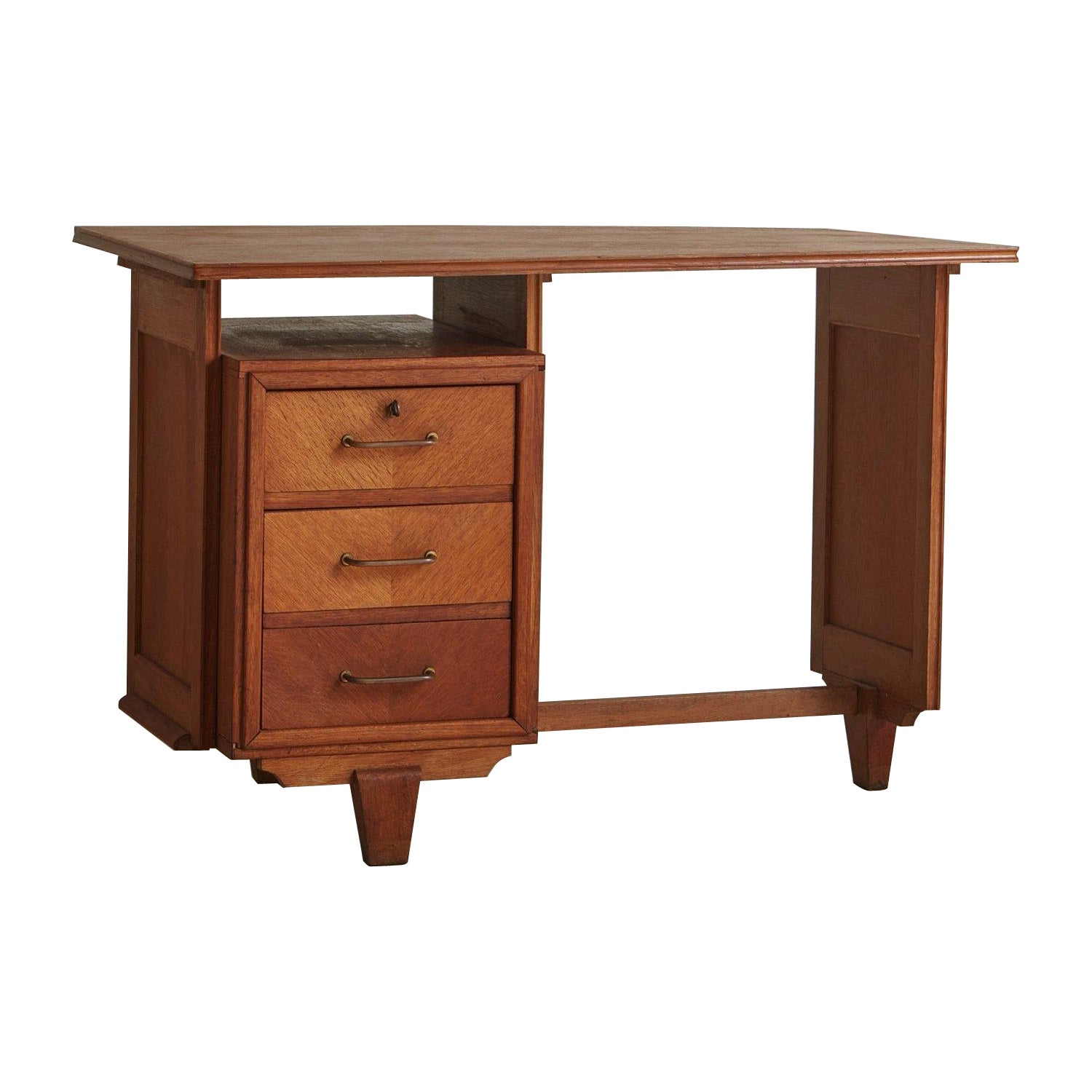 Oak Writing Desk in the Style of Guillerme Et Chambron, France 1950s For Sale