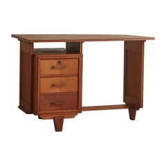 Oak Writing Desk in the Style of Guillerme Et Chambron, France 1950s