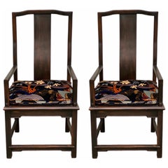 Vintage 1960s Asian Chinoiserie Scholar Splat Back and Larsen Cushions Armchairs – Set