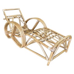 Vintage Restored 3/4 3-Strand Round Pretzel Rattan Chaise Reclining Lounge Chair
