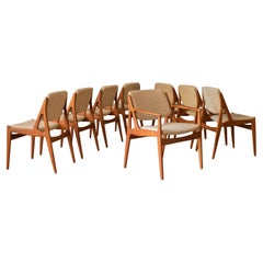 Vintage Set of Eight Danish Ella Teak Tilt Back Dining Chairs by Arne Vodder