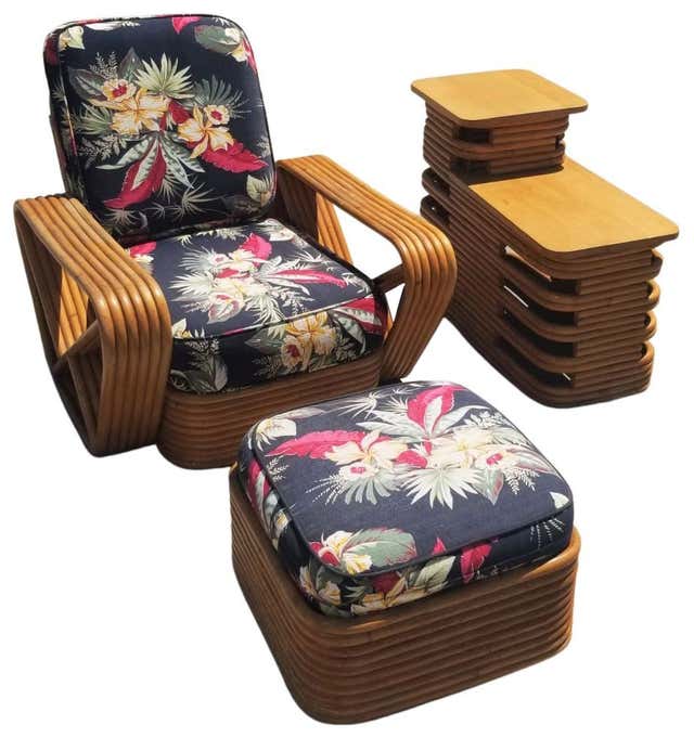 Restored Rattan "Golden Girls" Sofa and Lounge Chair Livingroom Set For ...
