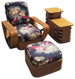 Restored Rattan 6 Strand Square Pretzel Lounge Chair Livingroom Set