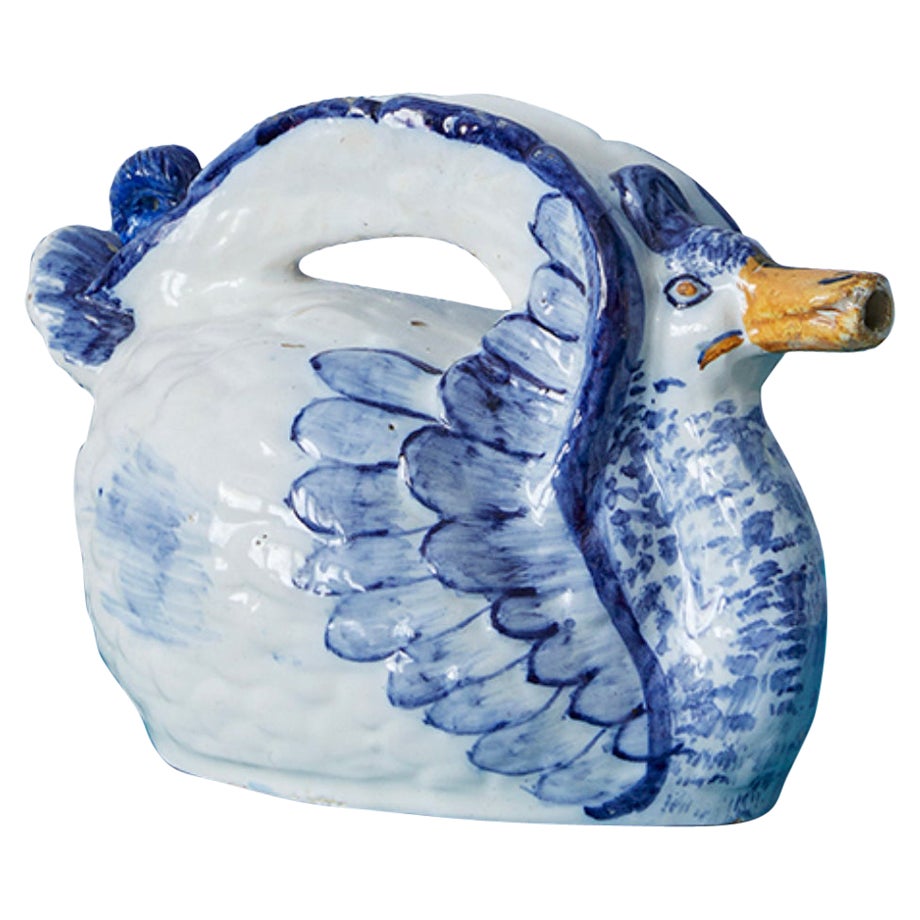 Antique Ceramic Pitcher in The Shape of a Duck, Portugal, 19th Century For Sale