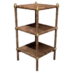 1970s Brown Suede and Brass Shelving Unit