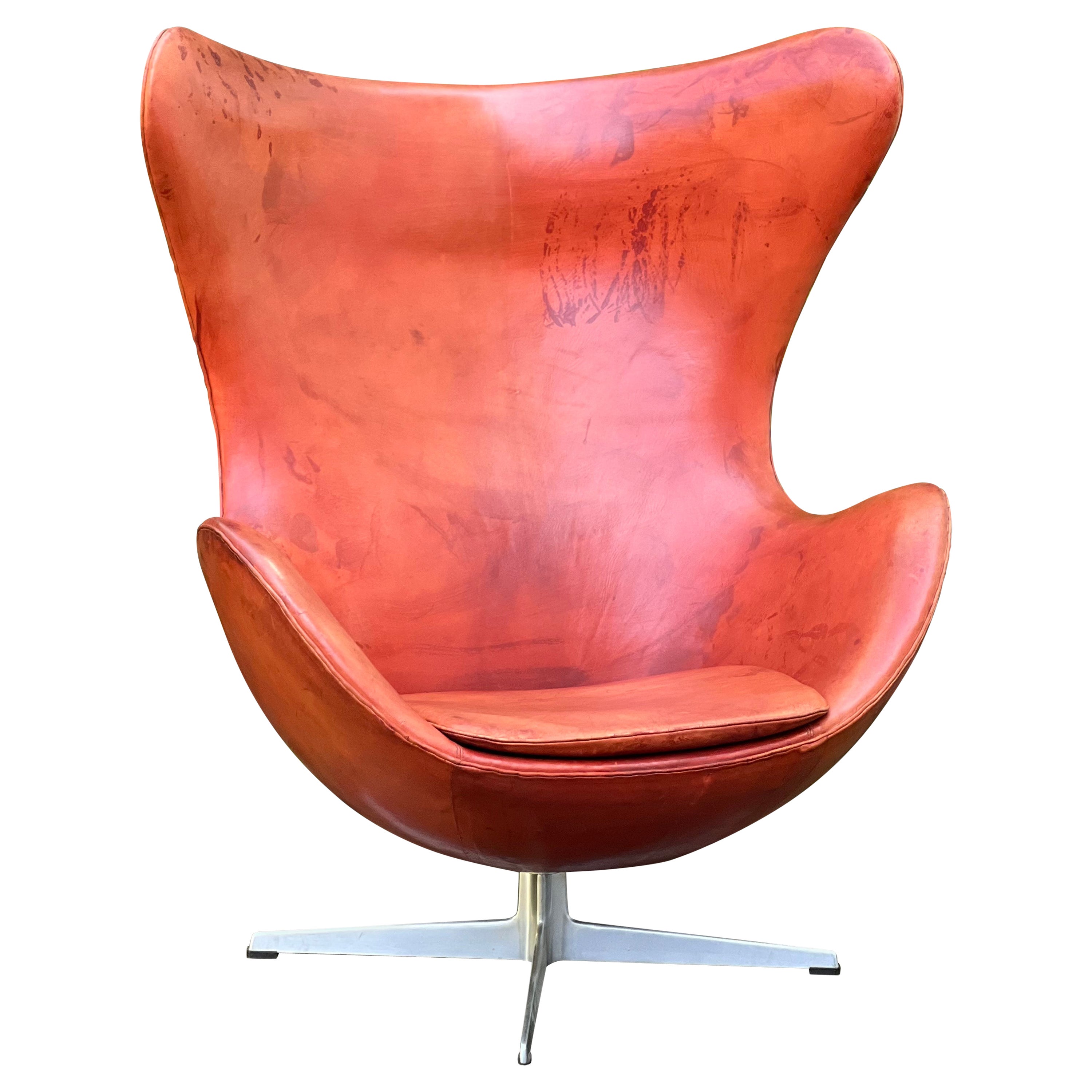 Arne Jacobsen Iconic Egg Chair Cognac Leather Early 60s Original Fritz Hansen For Sale