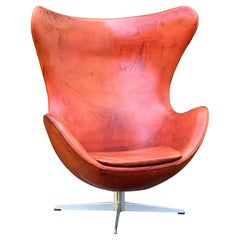 Arne Jacobsen Iconic Egg Chair Cognac Leather Early 60s Original Fritz Hansen
