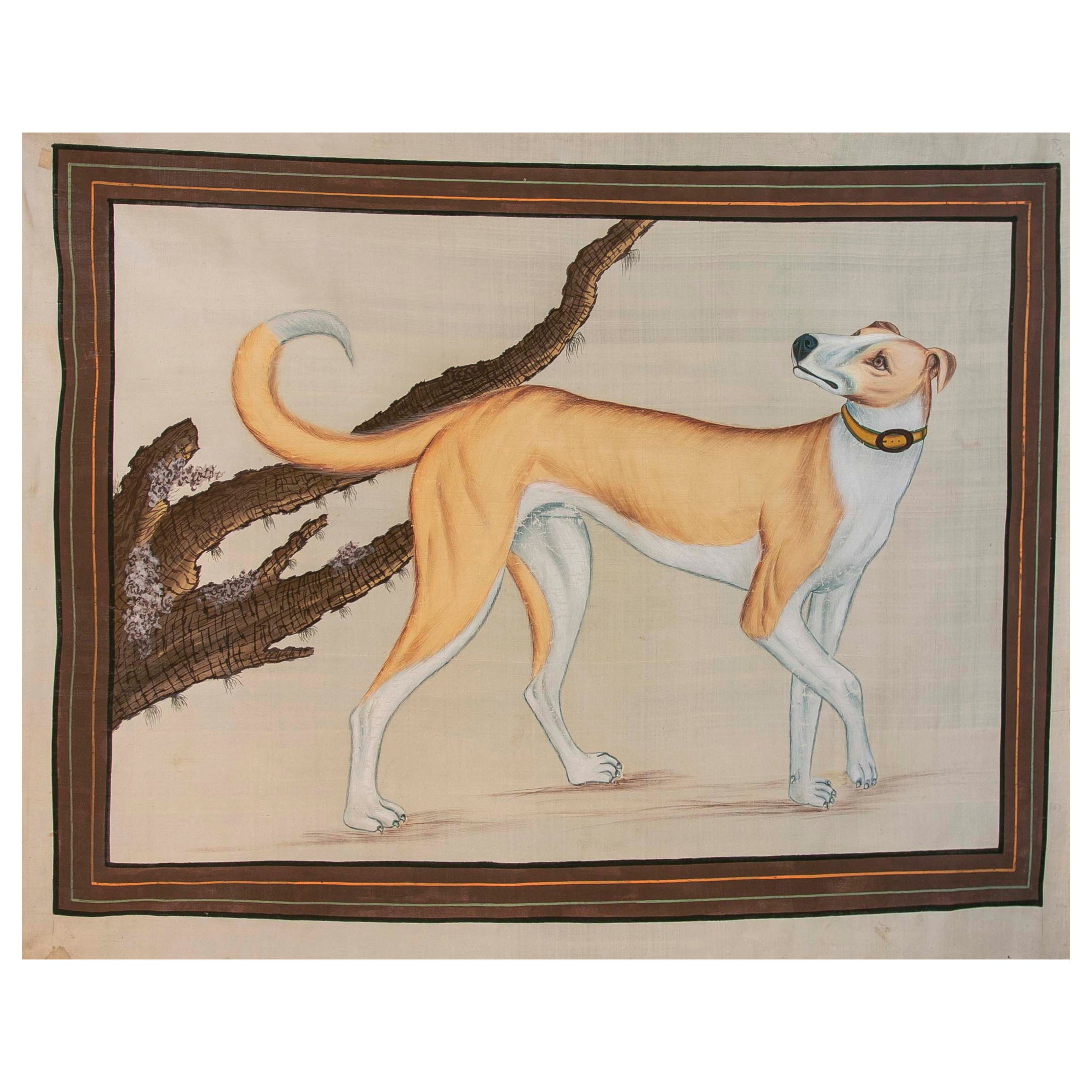 Chien lévrier avec collier peint à la main sur toile