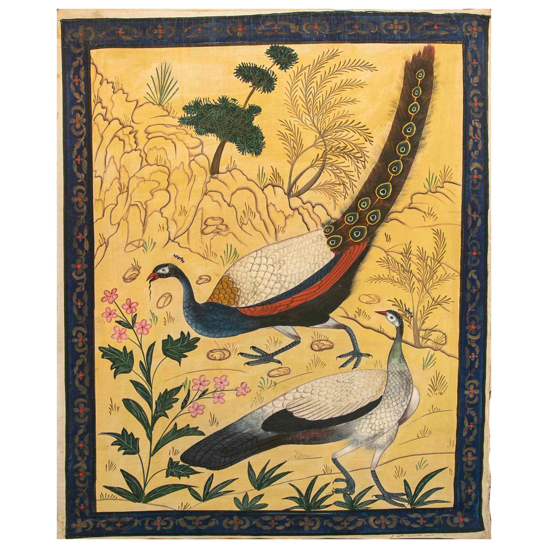 1980s Pair of Hand-Painted Peacocks on Canvas 