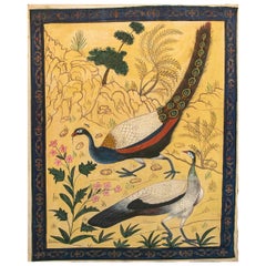 Vintage 1980s Pair of Hand-Painted Peacocks on Canvas 