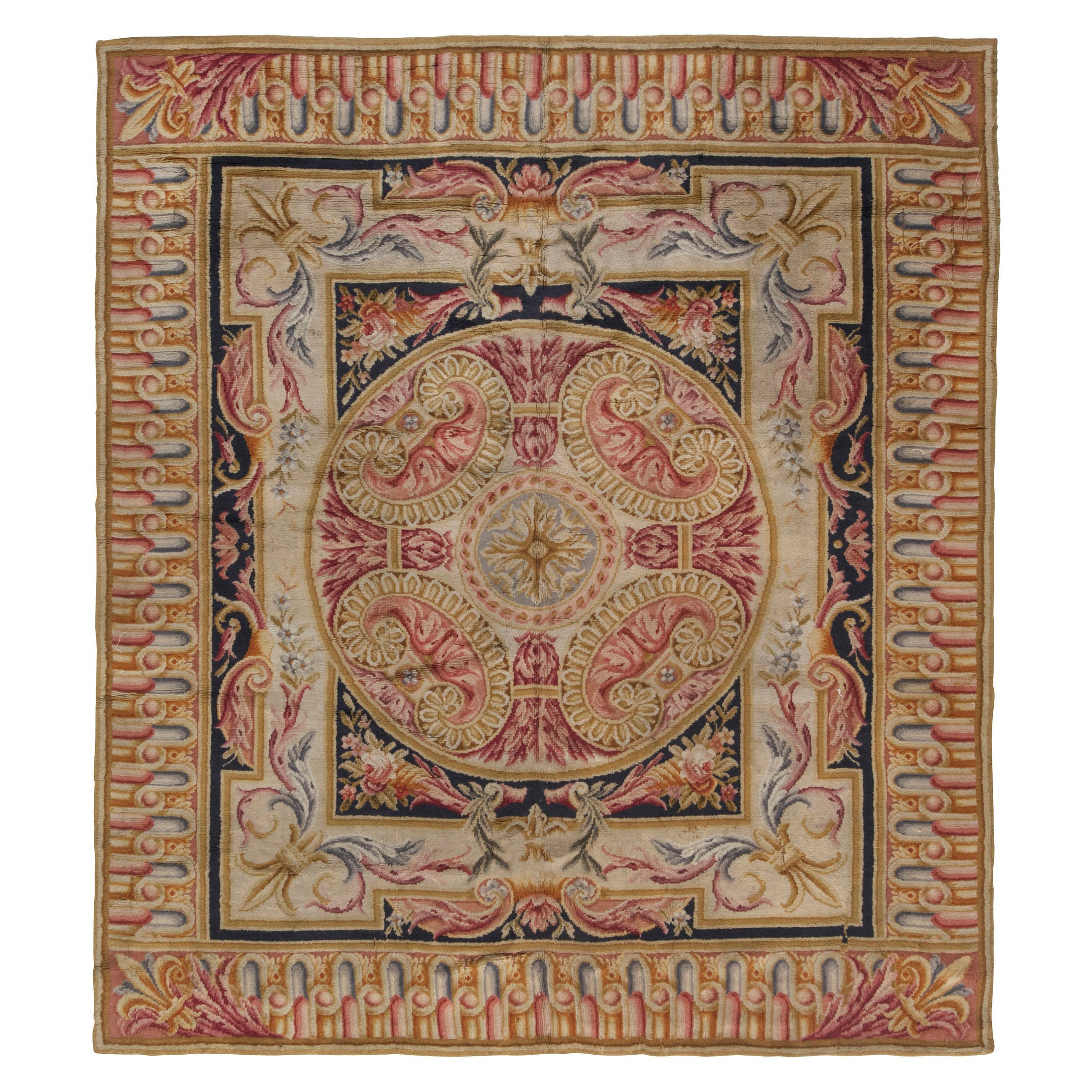 Antique Savonnerie Hand Knotted Wool Carpet