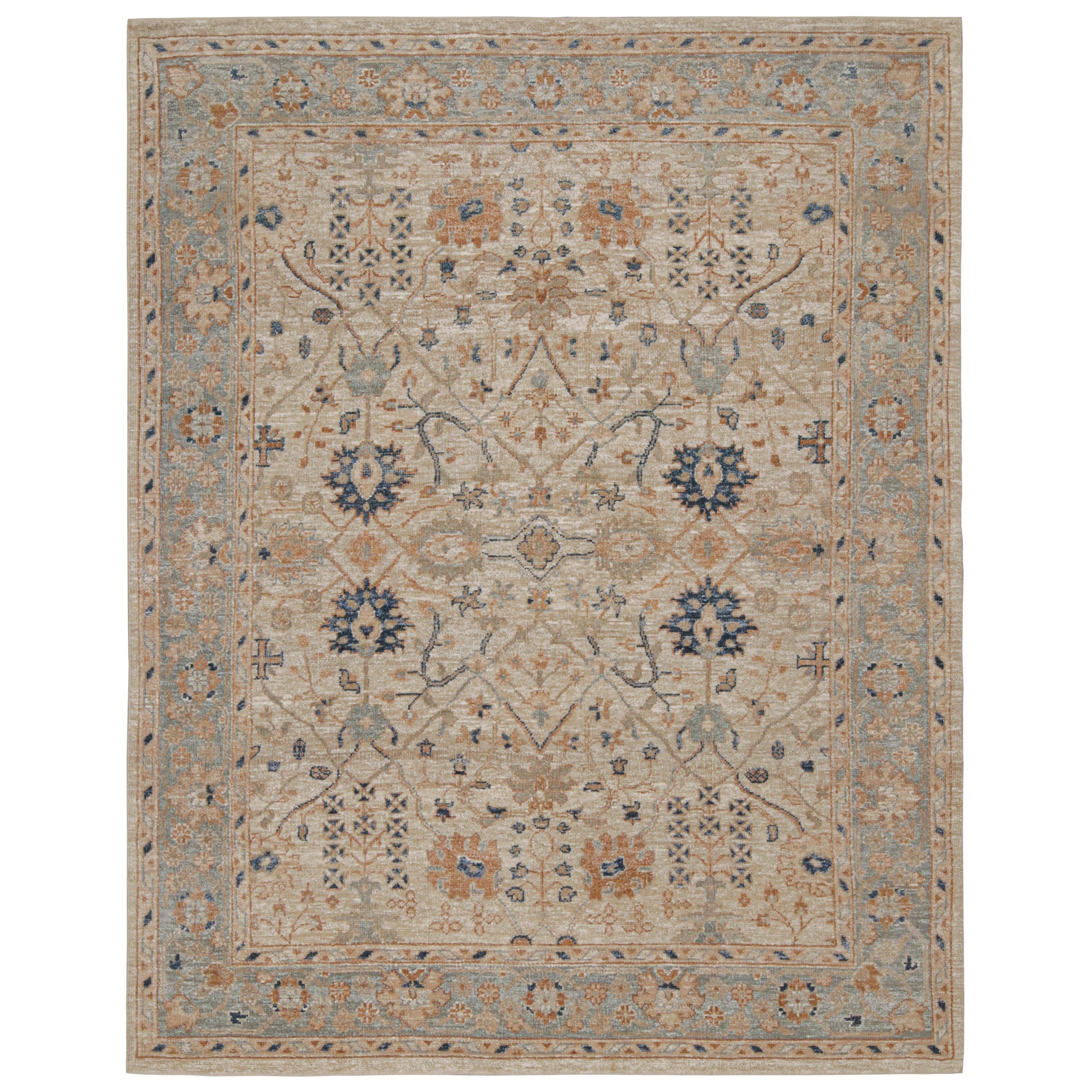 Rug & Kilim’s Oushak Style Rug with Beige, Rust and Navy Blue Floral Patterns For Sale