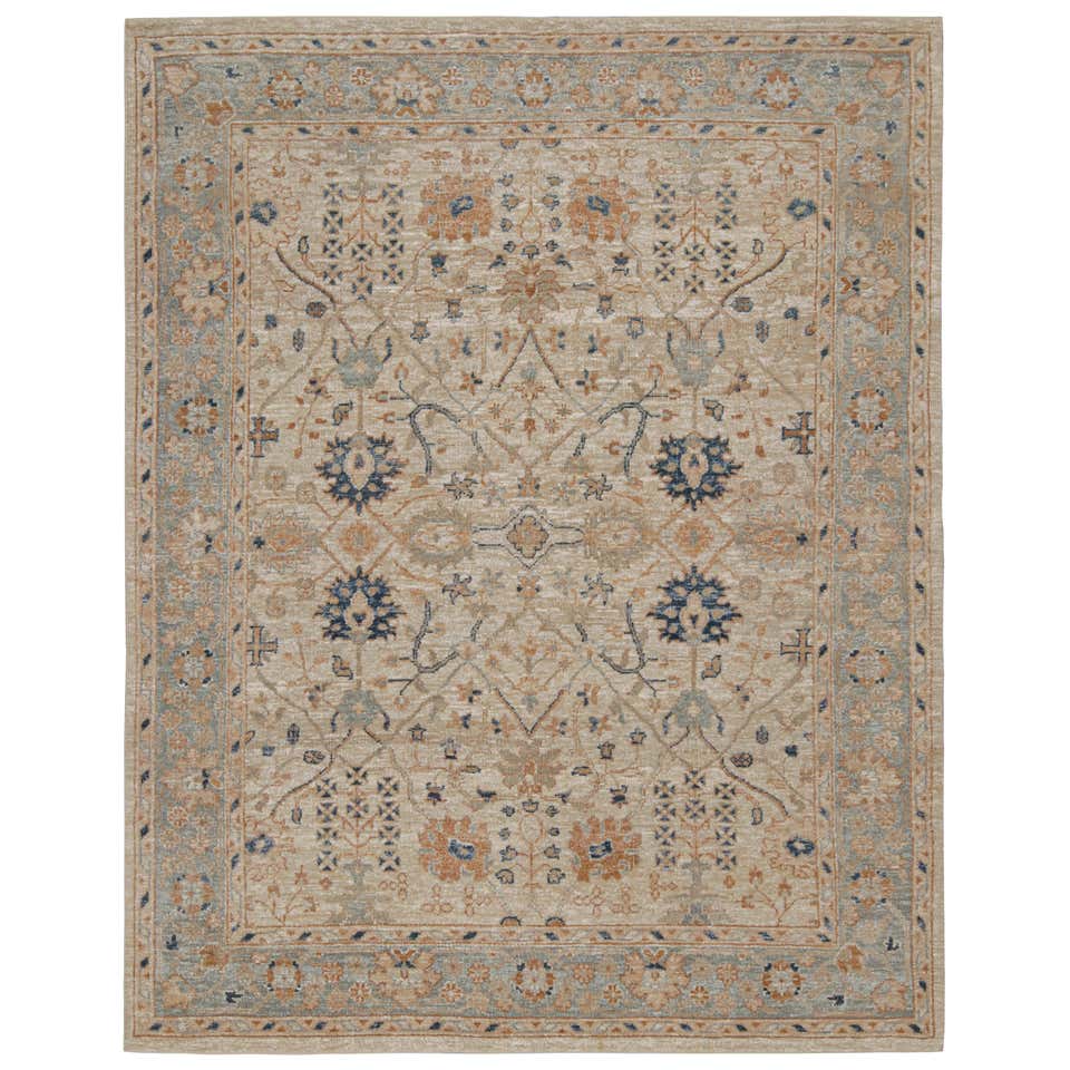 Rug and Kilim’s Oushak Style Rug with Beige, Rust and Navy Blue Floral ...