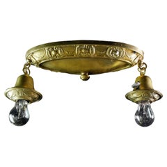 Antique Victorian Brass 2 Down Light Flush Mount Ceiling Fixture